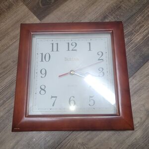 Bulova Cherry Wood Square Wall Clock